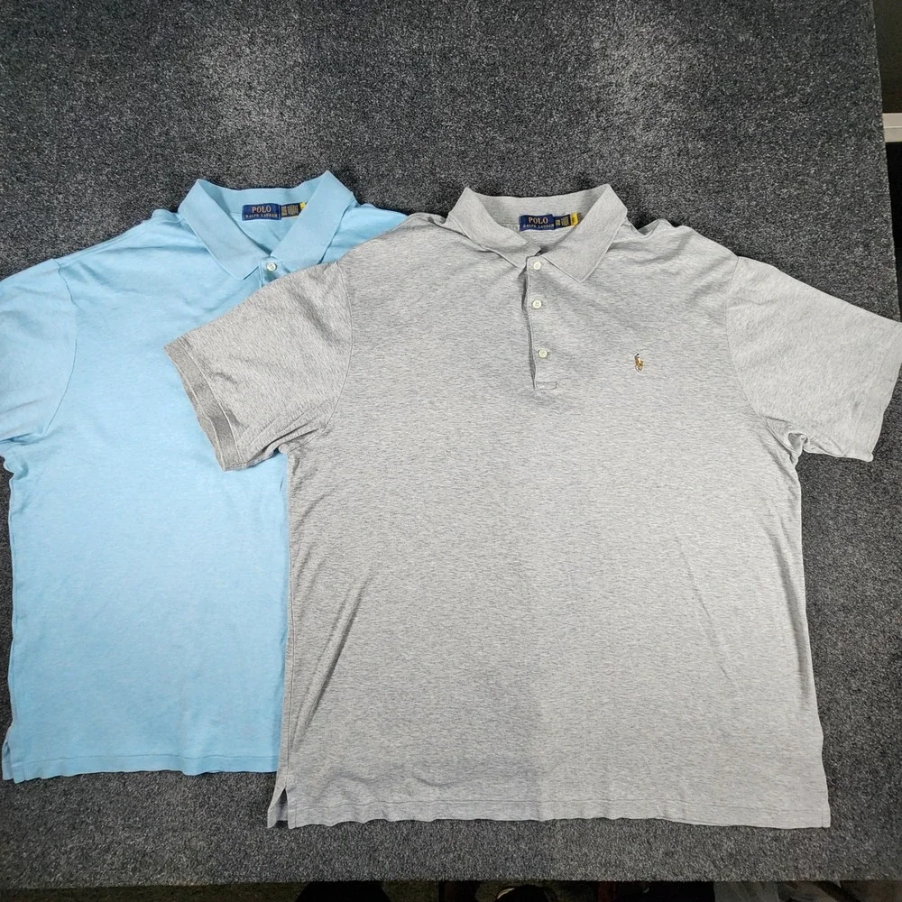 Lot Of 2 Polo Ralph Lauren Polo Shirts Mens‎ 2XB Blue Grey Short Sleeve Knit EUC